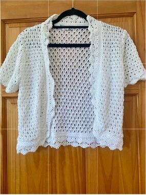 NorthStyle White Open Knit Crochet Cardigan Sweater Shrug Boho Cottagecore Small